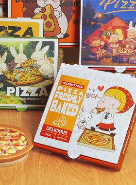 原创卡通瓦楞热销商用披萨盒子pizza打包外卖一次性食品7891012寸