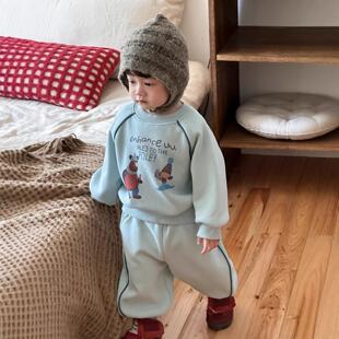 男宝宝2025新款秋套装一岁可爱超萌休闲风婴儿衣服秋冬加绒卫衣裤