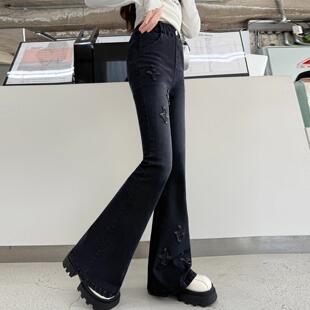 女童牛仔裤2025新款春秋款儿童喇叭裤黑色女孩微喇长裤子大童秋装