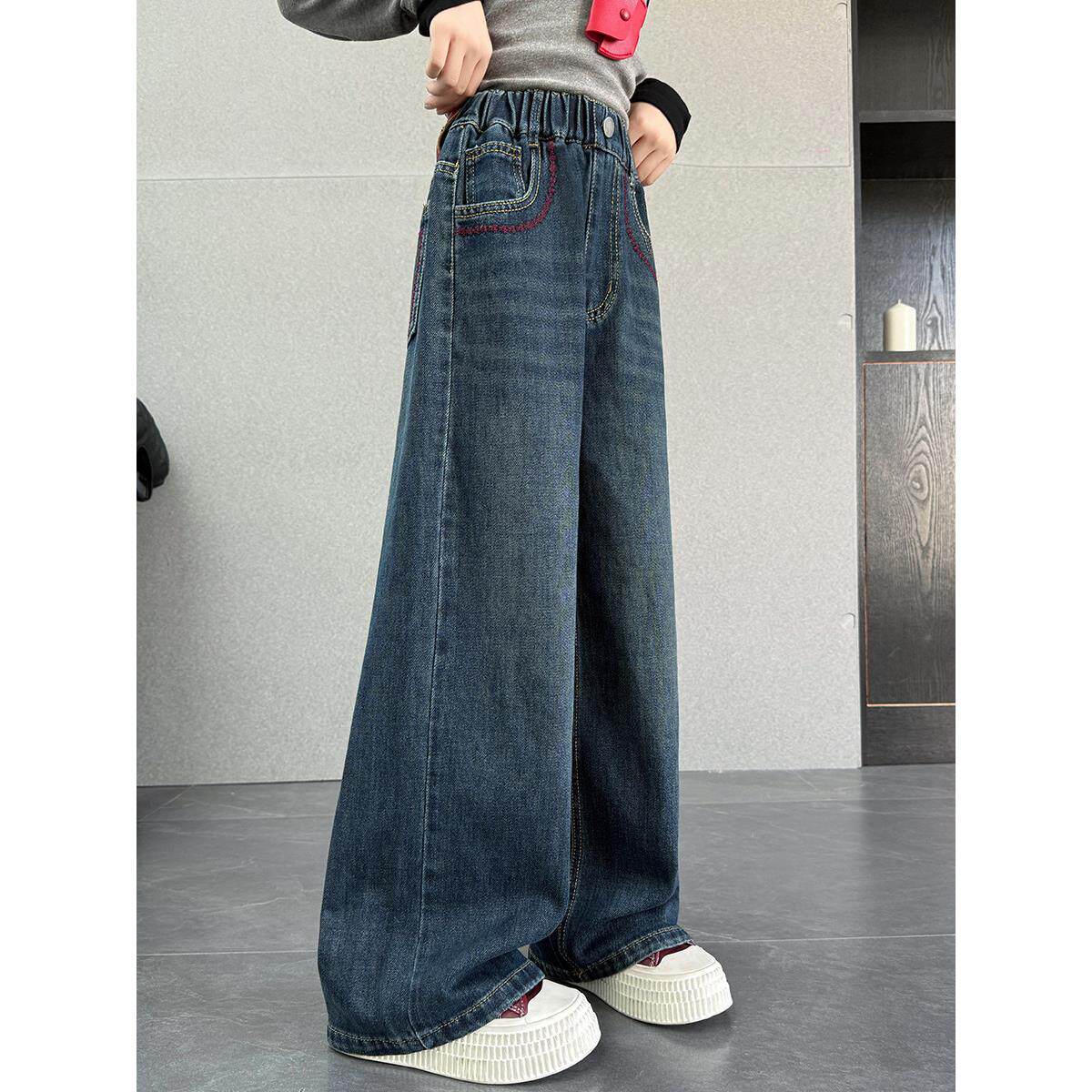 女童牛仔裤春秋款2025新款儿童洋气时髦直筒裤中大童休闲阔腿裤潮