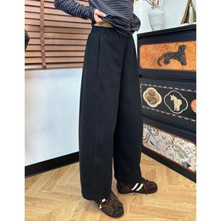 黑色加绒裤子冬加厚女款小个子梨型身材直筒工装裤胖mm九分阔腿裤
