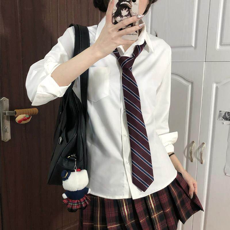 jk白衬衫基础款制服短袖学院风内搭衬衫抗皱宽松长袖白色上衣女