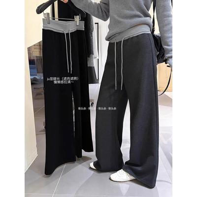 水蜜桃9928加绒加厚微喇叭裤女冬季2025韩版减龄百搭休闲直筒长裤