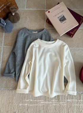 Spring韩国童装2025年秋冬新款亲子磨毛纯色打底上衣女童圆领T恤