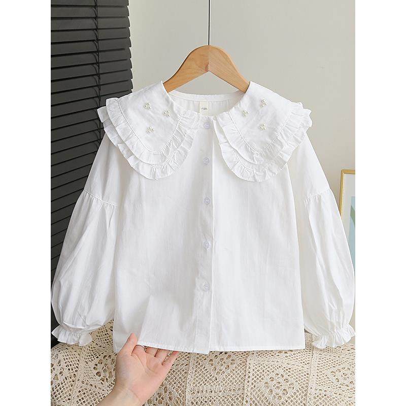 女童衬衫2025春装儿童衬衣白色时髦纯棉女孩洋气上衣2025春装长袖