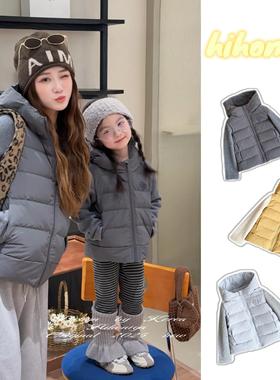 Spring韩国童装2025秋冬新款亲子拼接90白鸭绒羽绒服女童保暖外套