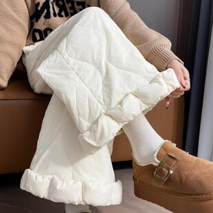 防风防水加厚羽绒九分裤女冬季东北哈尔滨防寒保暖裤子加绒阔腿裤