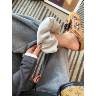 舒适至上!~覆合密密绒弯刀休闲裤子女秋冬新款两穿高腰抽绳卫裤