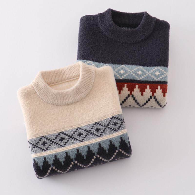 男童水貂绒毛衣冬季新款加厚针织线衫中大童圆领儿童套头打底外套