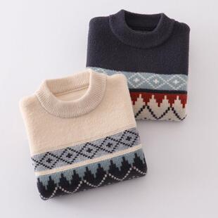 男童水貂绒毛衣冬季新款加厚针织线衫中大童圆领儿童套头打底外套