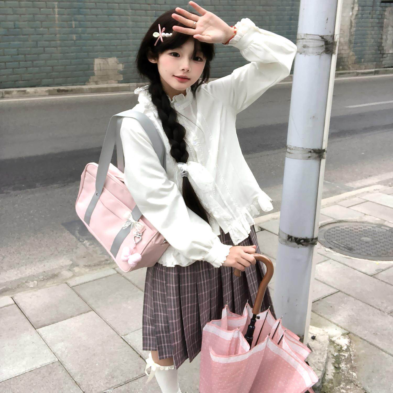 立领花边衬衫 葵子JK长袖衬衫基础款法式花边白色衬衫校供感制服