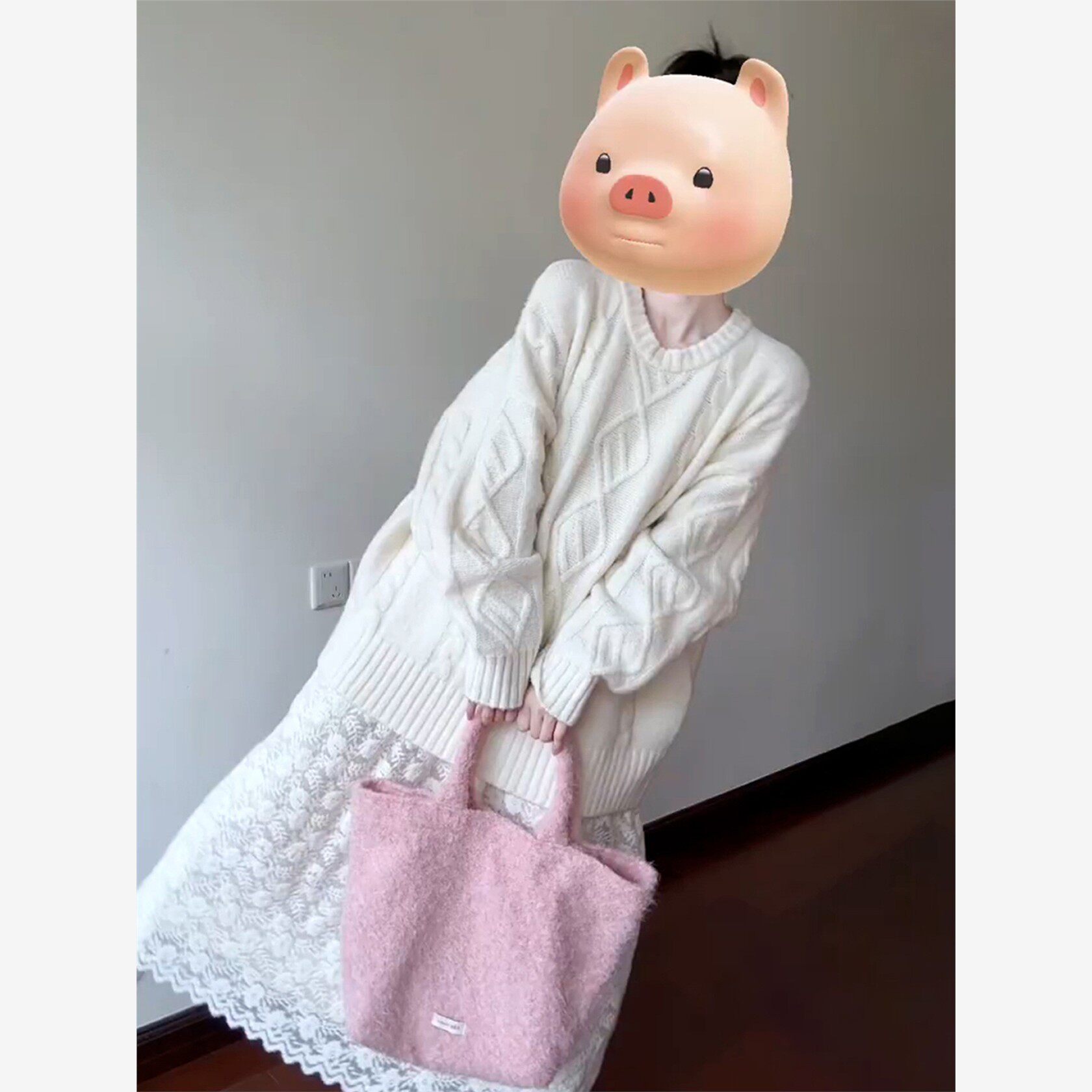 白色软糯麻花毛衣女秋冬2025新款韩系慵懒风针织上衣半身裙两件套