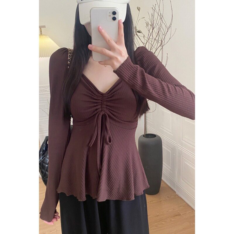 UC纯欲风抽绳长袖T恤女秋