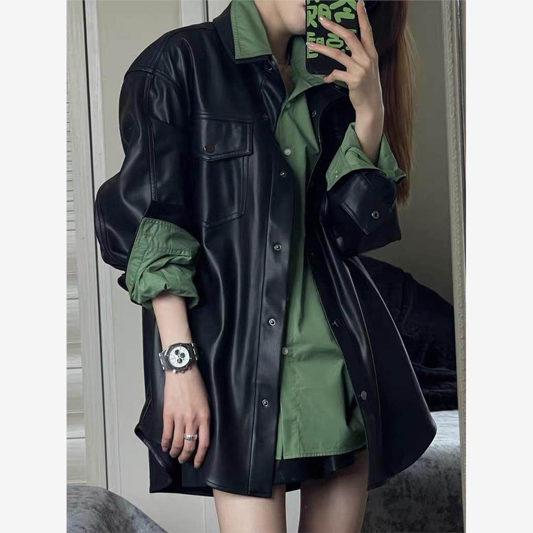 UC早秋炫酷黑pu皮衣外套