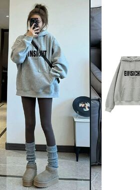 Uc新款秋冬季中长款连帽套头卫衣女加绒加厚宽松外套爆款上衣潮in