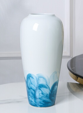 现代简约手绘青花陶瓷花瓶创意家居酒店样板房干花设计师装饰摆件