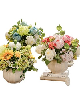 冰箱上面摆的花仿真花艺套装家居餐桌桌面轻奢摆件摆设假花装饰花