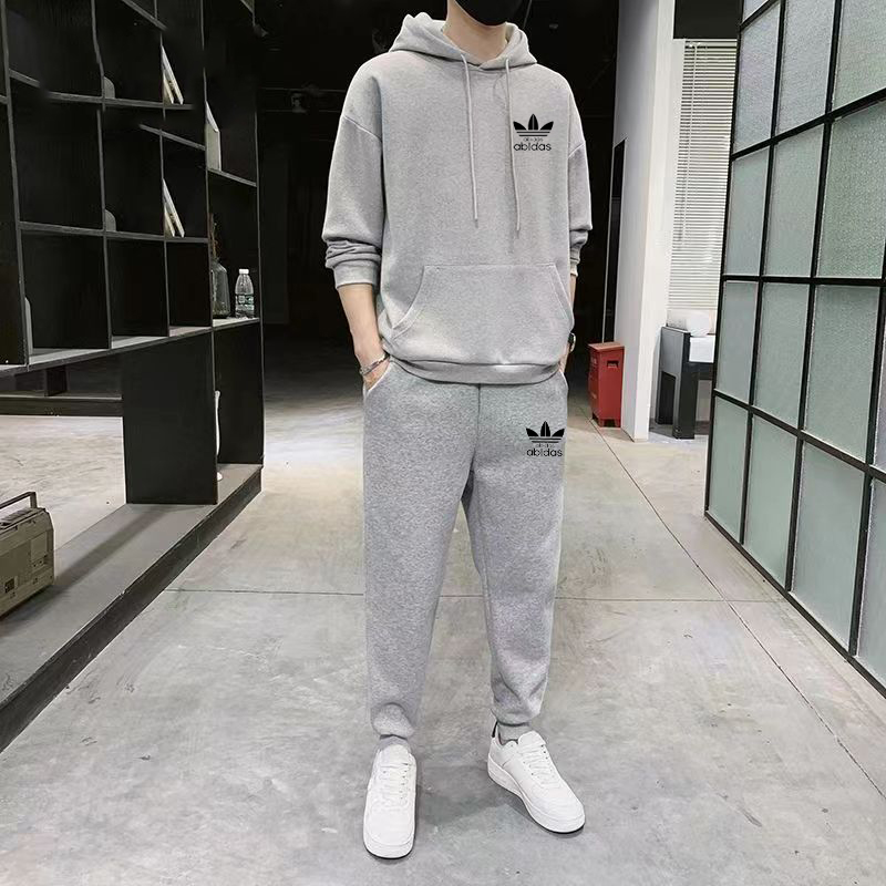早秋新款潮牌纯棉重磅连帽套头卫衣男士休闲运动长裤套装