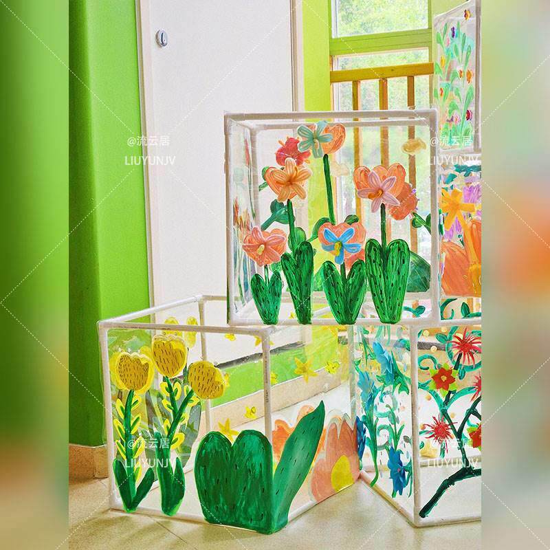 春天幼儿园环创立体pvc管描线涂鸦绘画学校春季教室立体绘画装饰