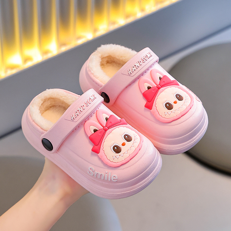 拉布布冬季儿童棉拖鞋女童厚底防水可拆洗亲子小中大童宝宝棉拖鞋