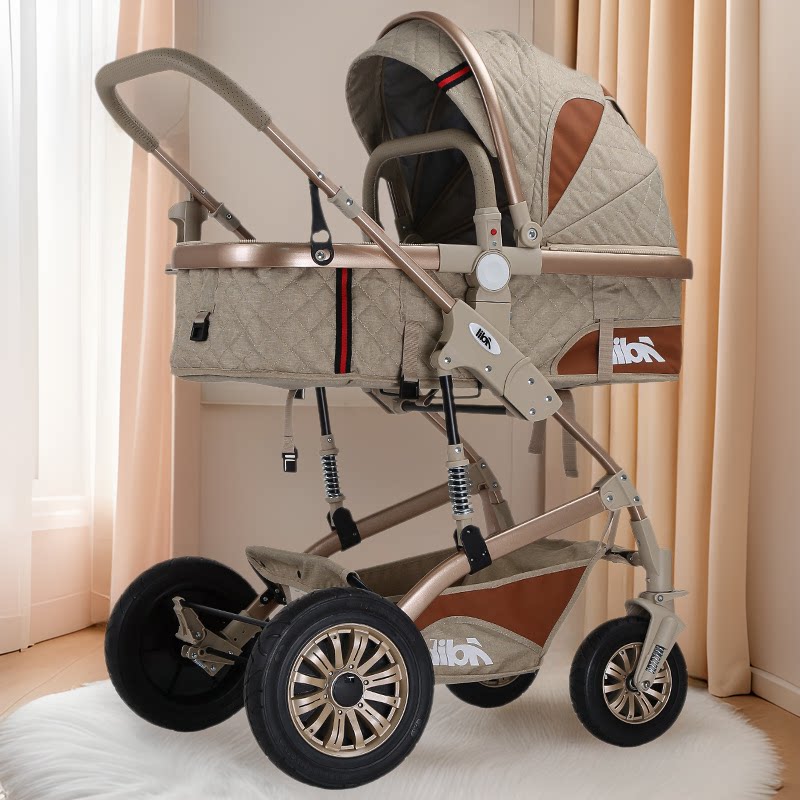 高景观婴儿车减震双向婴儿推车可坐可躺四轮推车可折叠新生儿睡篮