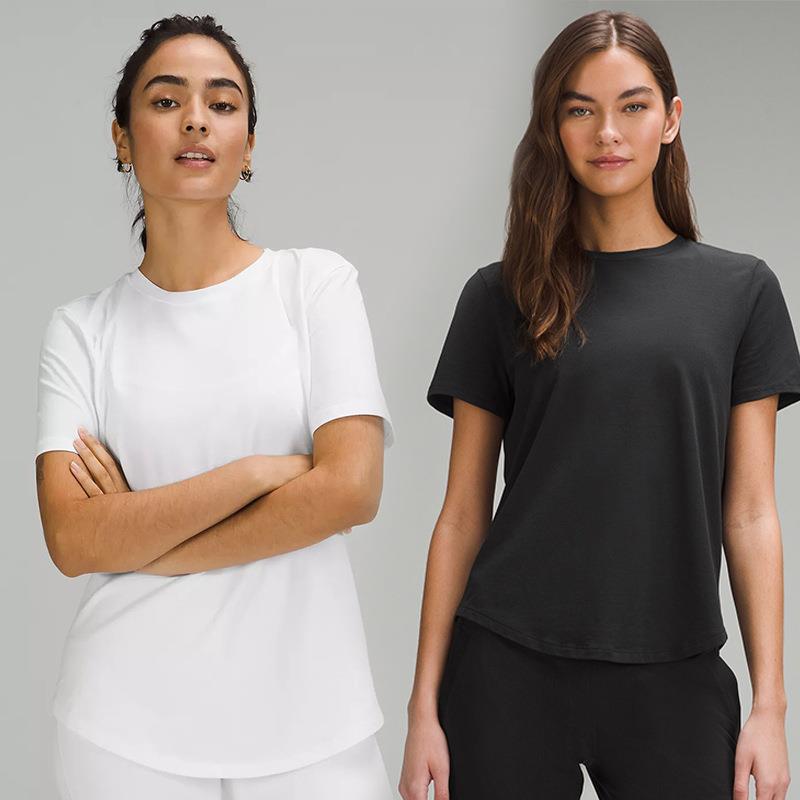 lulu~圆领修身显瘦休闲天丝运动短袖T恤女 经典百搭基础款上衣