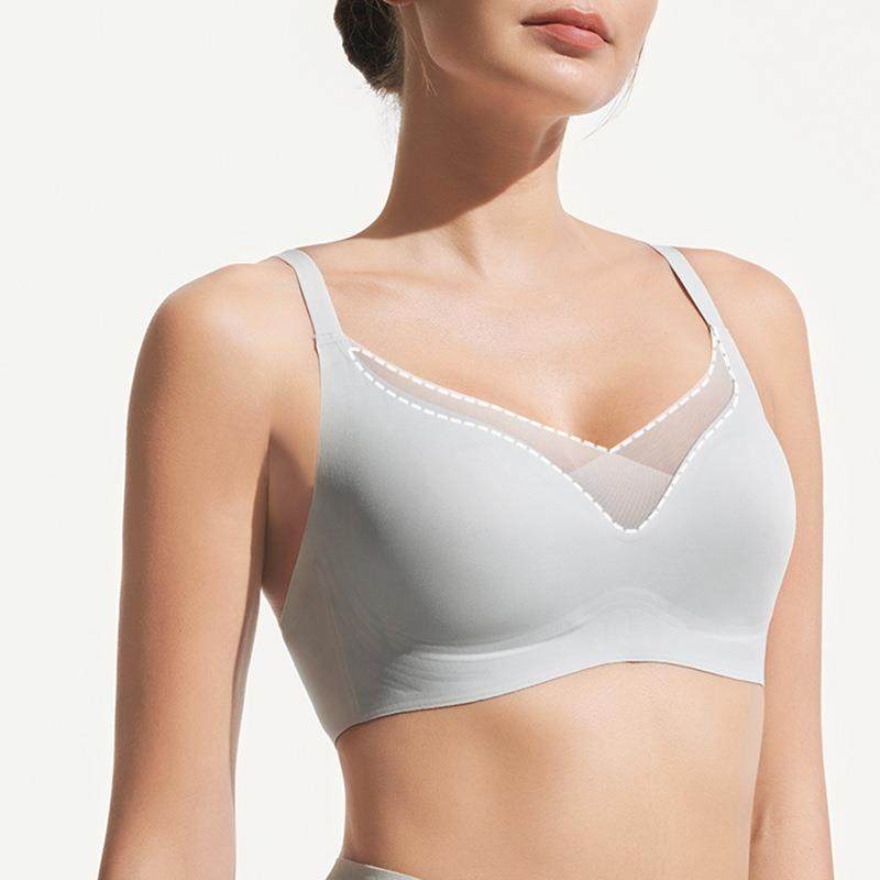 法国仙D尔~大胸显小深V兔耳薄杯无钢圈一片式文胸女 无痕内衣胸罩