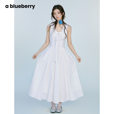 ablueberry高腰蝴蝶结仙女连衣裙