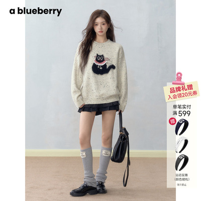 ablueberry & lazy 可爱提花猫咪加绒加厚毛衣女秋冬韩版羊毛毛衫