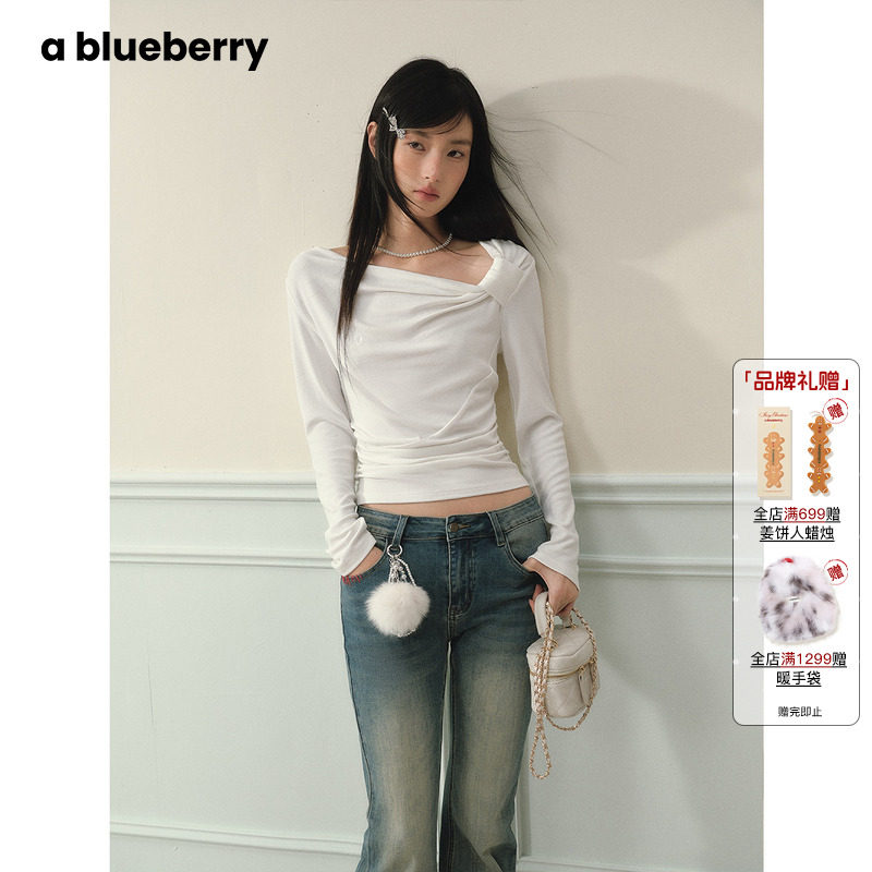 ablueberry蝴蝶结纯欲长袖上衣
