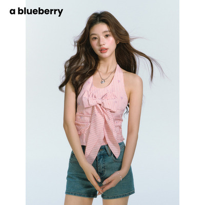 ablueberry甜辣蝴蝶结挂脖上衣