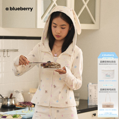 韩系甜美波点印花连帽卫衣外套女