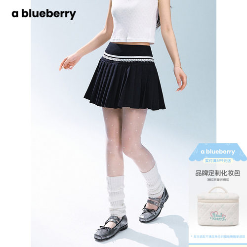 ablueberry拼接蕾丝百褶裙女