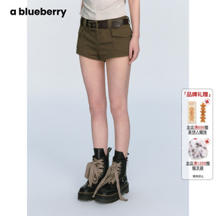配腰带复古设计感休闲辣妹热裤 女新款 高腰紧身A字短裤 ablueberry