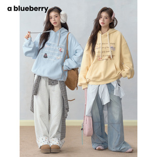 ablueberry 甜美猫咪蝴蝶结卫衣女甜酷辣妹连帽上衣 lazy