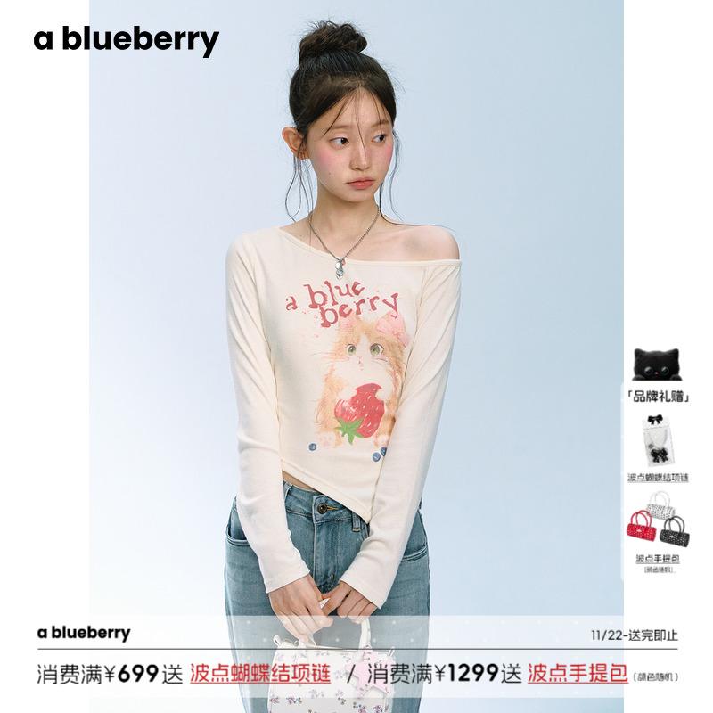 ablueberry甜辣露肩猫咪长袖T恤
