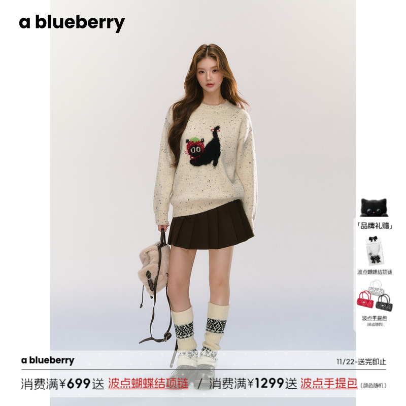 ablueberry可爱猫咪提花毛衣女