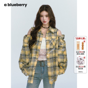 Let 辣妹格子露肩衬衫 韩版 26春设计感上衣 dance ablueberry