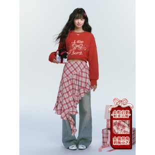 ablueberry 【灵蛇启新】半身裙女辣妹格纹荷叶边辣妹穿搭裙