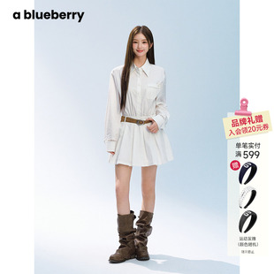 ablueberry白色法式衬衫连衣裙秋季短款设计感长袖收腰气质短裙女