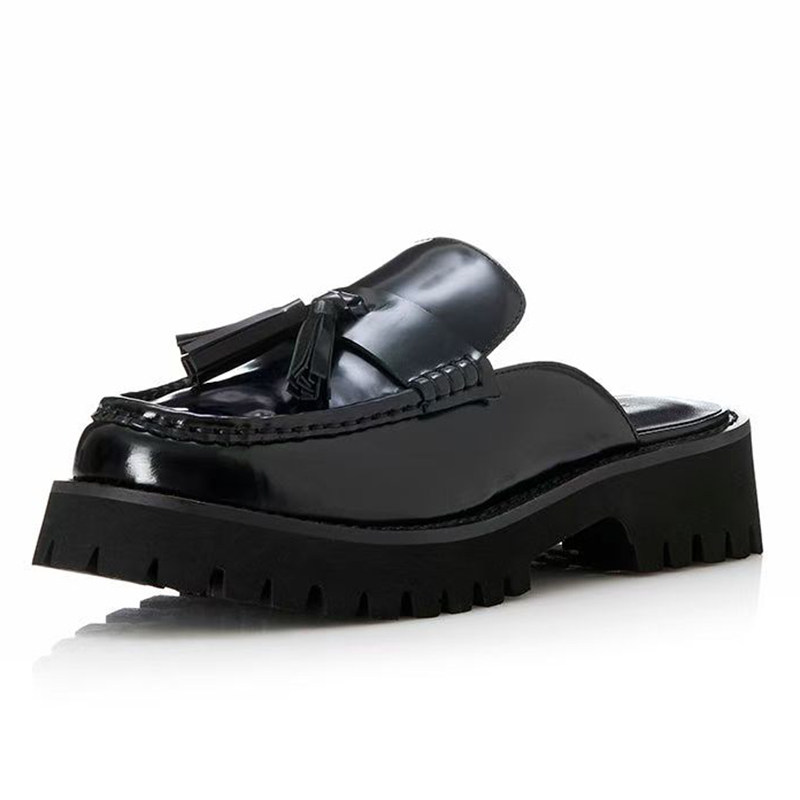 ALIASMAE 女鞋2025春夏新款流苏时尚圆头增高一脚蹬半包乐福鞋