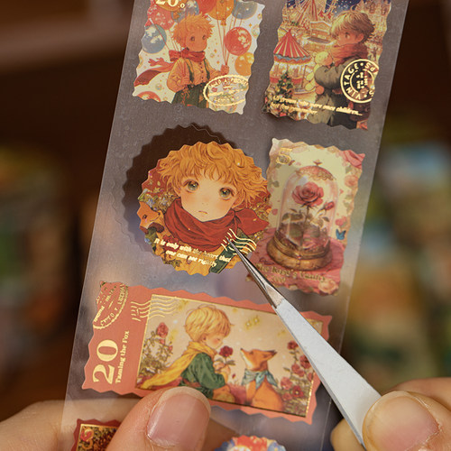 玫瑰王子烫金切膜邮票胶带贴纸