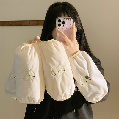 女秋冬可爱猫咪袖套上班成人耐脏防污羽绒服套袖保暖毛衣手臂手袖