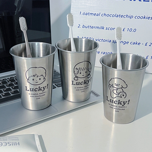 美式304不锈钢洗漱杯儿童刷牙杯子ins风学生卡通漱口杯简约可爱