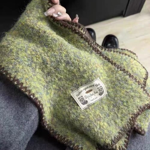 风ins围巾古早韩系羊羔绒保暖加厚绿野仙踪女锁边感氛围冬季围脖