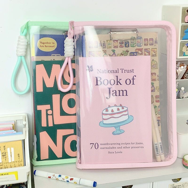 新款糖果色学生文件袋手提大容量手提包A4拉链透明试卷课本收纳袋