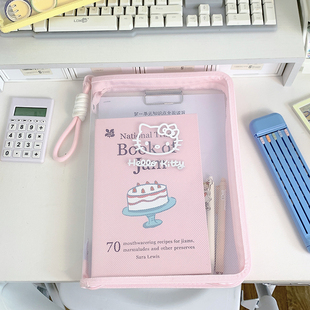 金属小猫糖果色高颜值文件袋手提包大容量A4拉链试卷课本收纳袋