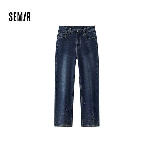 森马2025年冬季新款女款显瘦宽松闪钻阔腿牛仔裤 107725124002