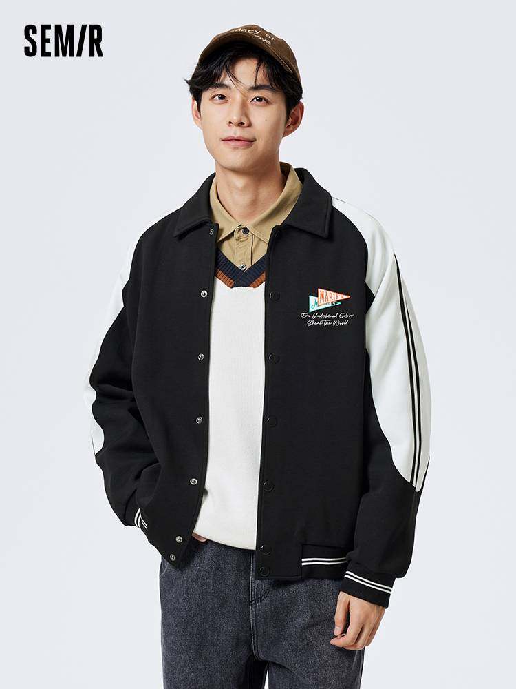 森马秋季男款字母刺绣拼接撞色棒球服针织茄克101523108116