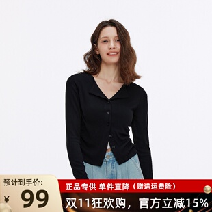 T恤百搭修身 小翻领显瘦长袖 上衣107525101004 女款 森马2025秋季